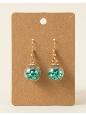 Handmade Celestial Green Star Glass Globe Dangle Earrings